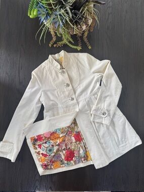 elevenses (Anthropologie) Cream A-Line Button-Front Trench Coat